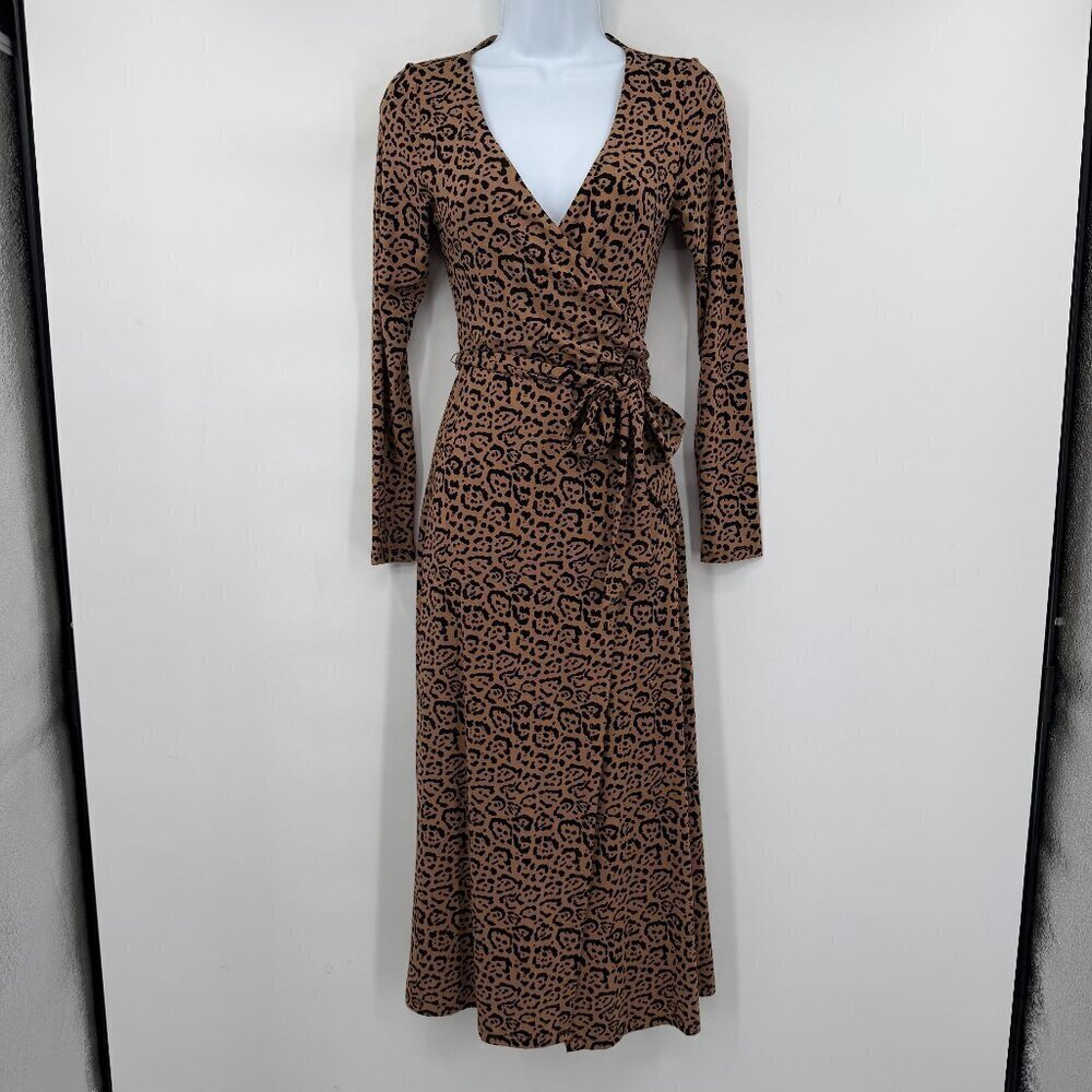 Good American Leopard Print Long Sleeve Wrap Maxi Dress – Size 1 (Women’s Small/
